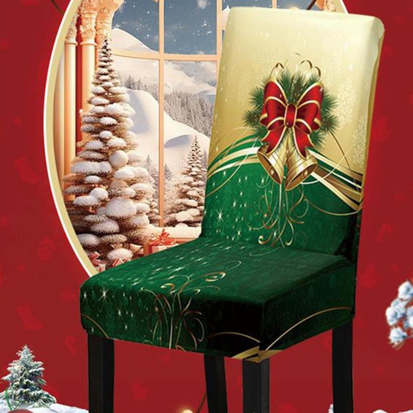 Non Slip Christmas Dining Room Chair Covers Stretchy Washable Xmas Printed Chair Slipcover Protector for Holiday Party Decor