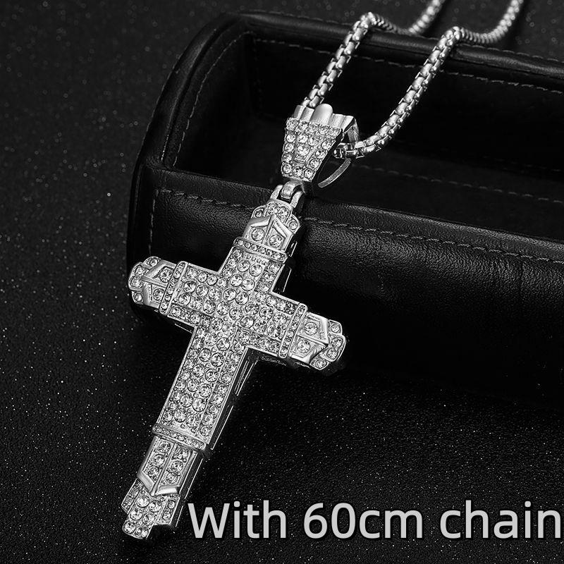 1pc Hip Hop Big Cross Gold Color with Rhinestone Pendant for Men Charm Chain Necklace Father's Day Fashion Gift Jewelry