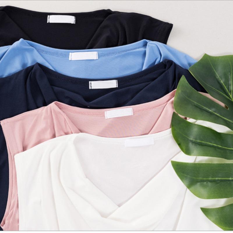 Sommer Casual Ensfarget Cowl Neck Tank Klassisk Passform Ermeløs T-skjorte for Kvinner Basis Tank Kvinners Pendler Mote Tank Bomullstopper T-skjorter