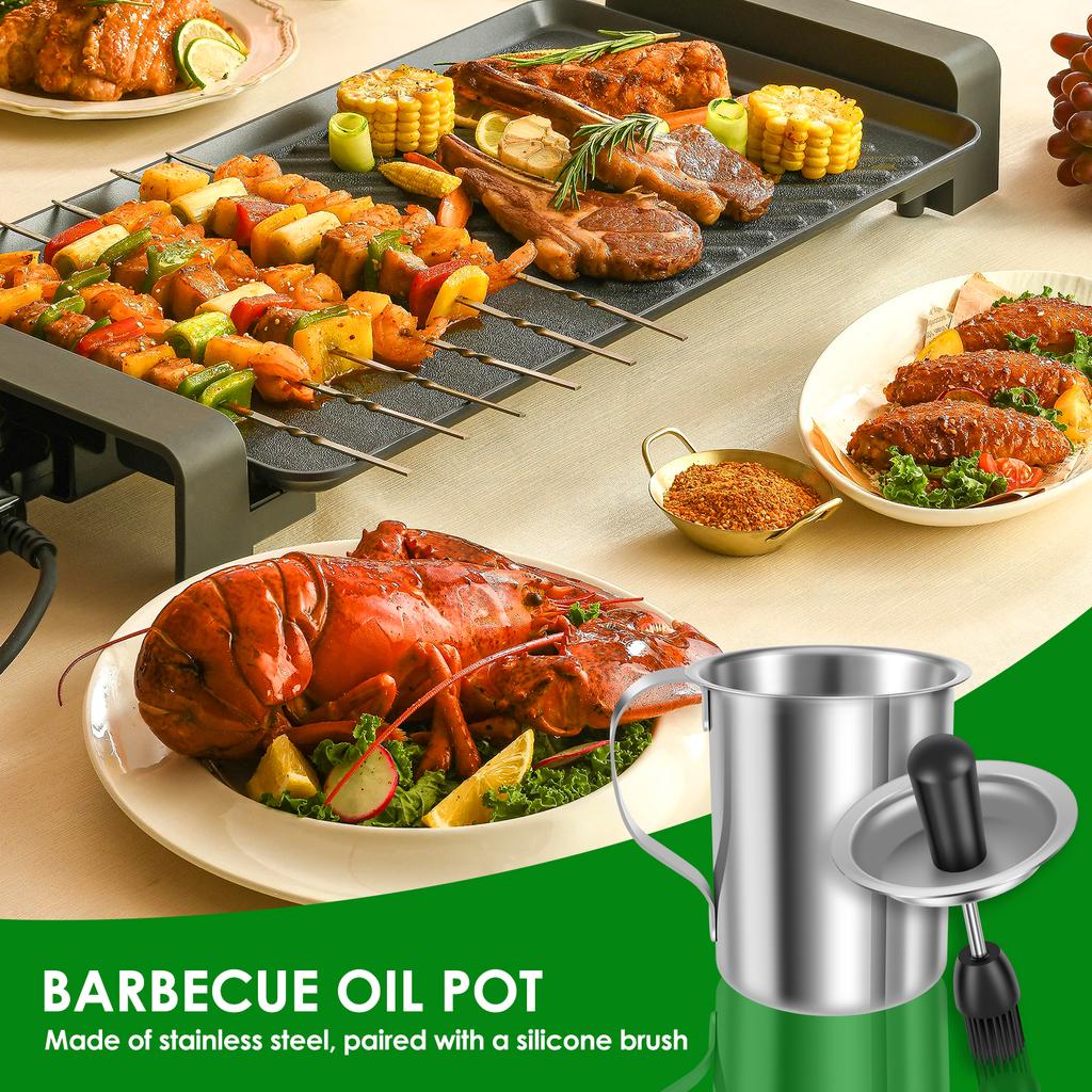 Stainless Steel Basting Pot Sauce Basting Oil Pot with Brush 500ML Oil Storage Pot Sauce Storage Jar for BBQ Kitchen Accessories