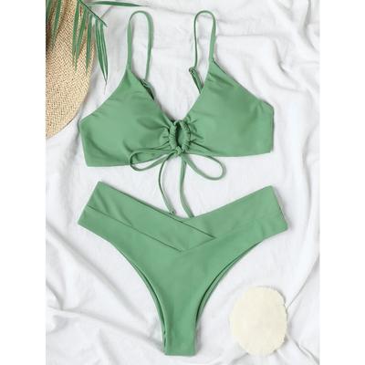 Solid Tie Sexy Bikini 2025 Padded Bra High Leg Bandage Push Up Bikini Set Brazilian Swimsuit Women Swimwear