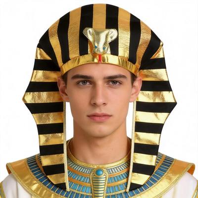 Mens Egyptian Pharaoh Hat Gold Egypt King Headpiece Snake Pharaoh Cosplay Halloween Party Costume Dress Up Themed Party