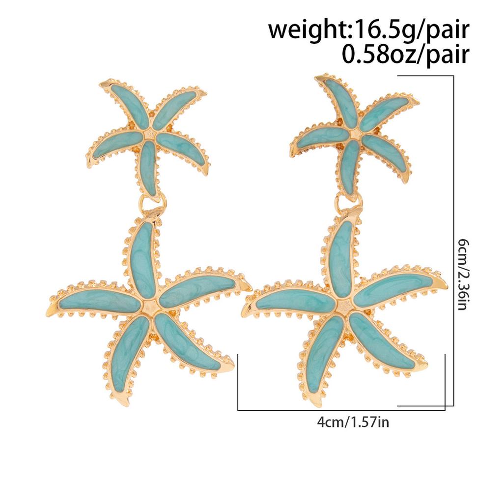 Fashionable Alloy Blue Color Starfishes Drop Earrings Flower Pendant Piercing Ear Accessory for Parties and Gatherings