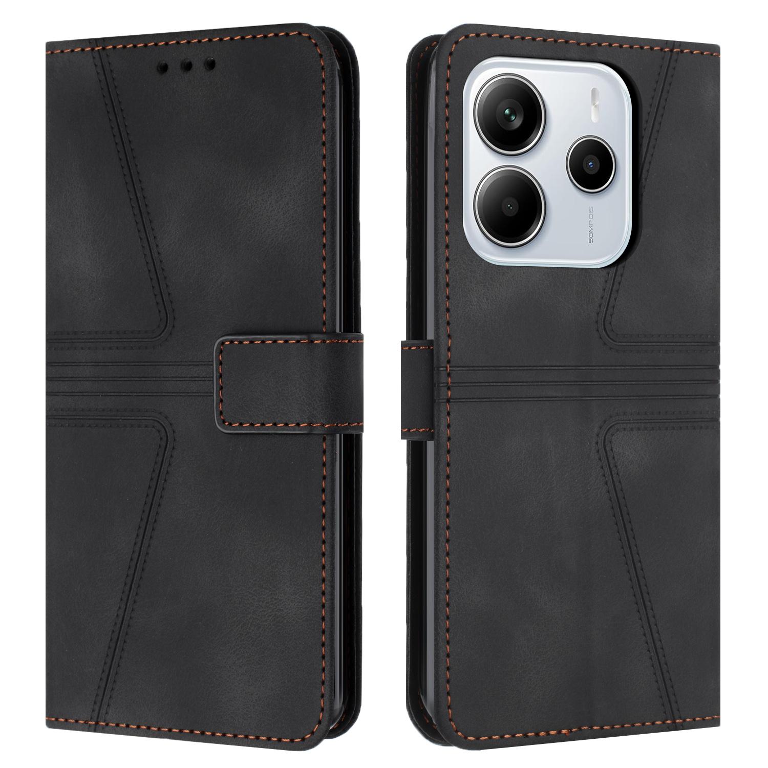 

For Xiaomi Redmi Note 14 4G (163.25mm) Case Triangle Imprinted Anti-Scratch Phone Wallet Cover Black