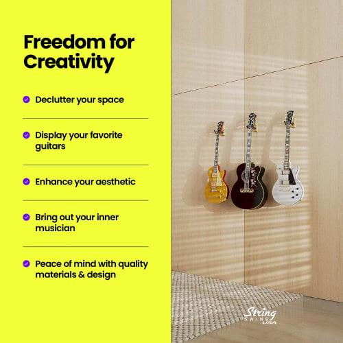 String Swing CC01K Wall-Mounted Guitar Hanger, Hardwood Construction, Anti-Slip, Damage-Resistant, for Acoustic and Electric Guitars