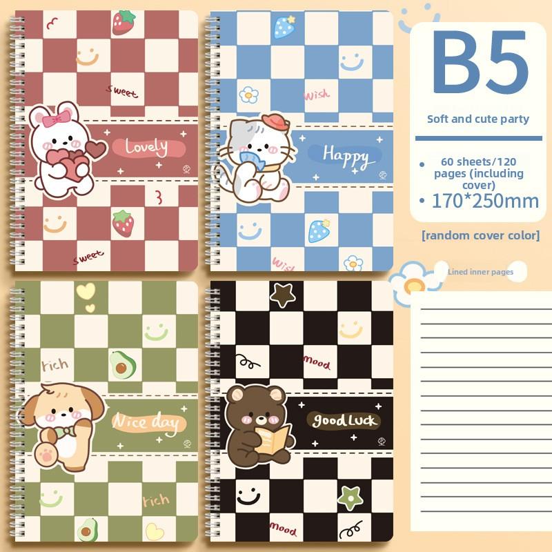 Coil Thickened Paper Hard Shell Cover Student Horizontal Line Cute Animal Notebook Notepad