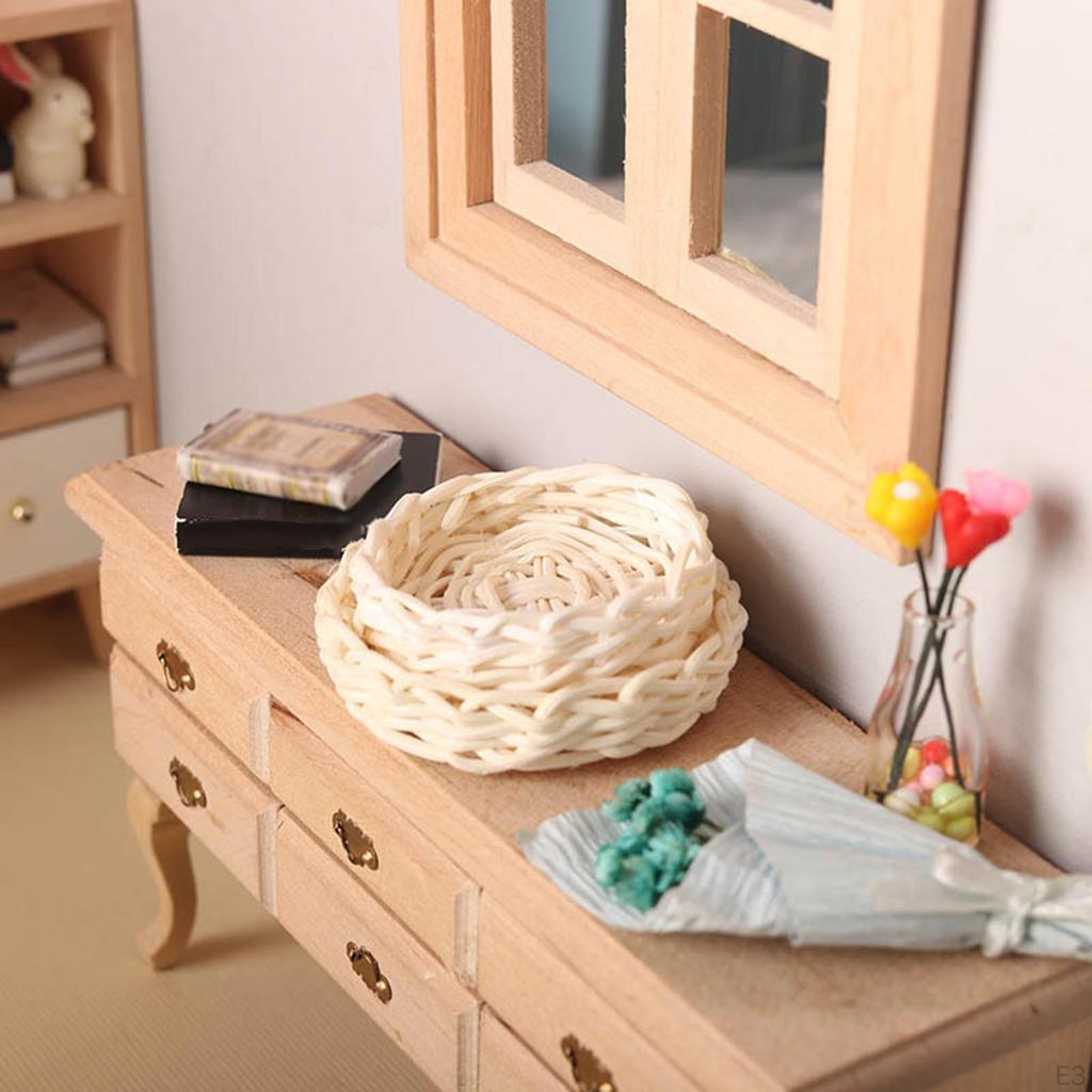 1/12 Dollhouse Miniature Model Hand Woven Basket Pretend Play Toy Doll Accessories Decoration for