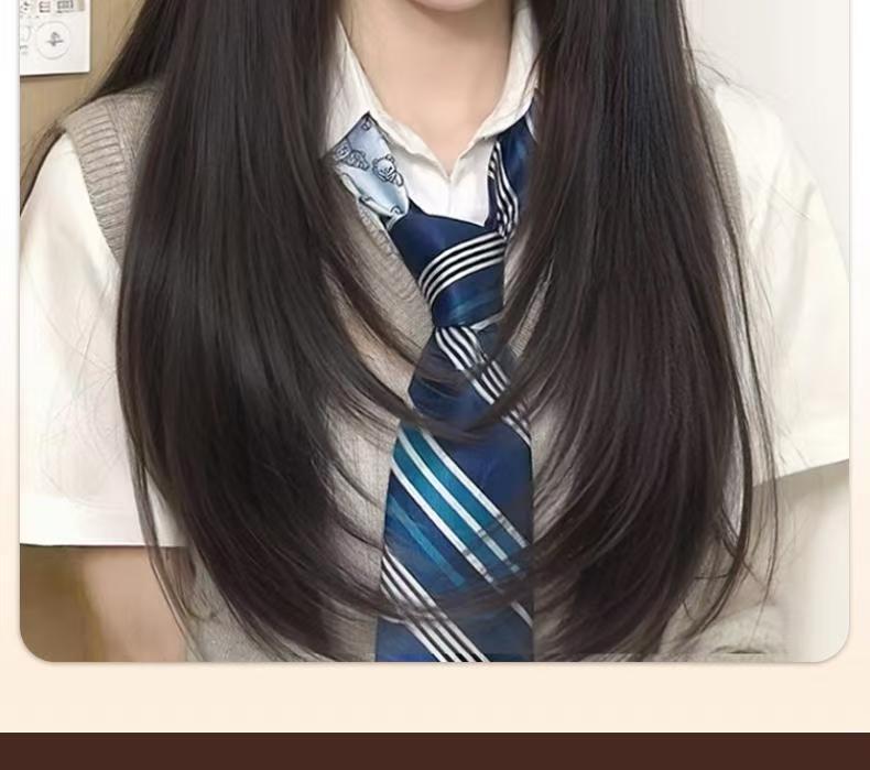 Women's Black Long Straight Wig with High Layer Bangs – Natural Daily Comic Style