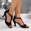 2025 Summer New Brushed Leather Fish Mouth Sandals Women's Back Zipper Sexy Solid Color Comfortable High Heel Single Shoes Women