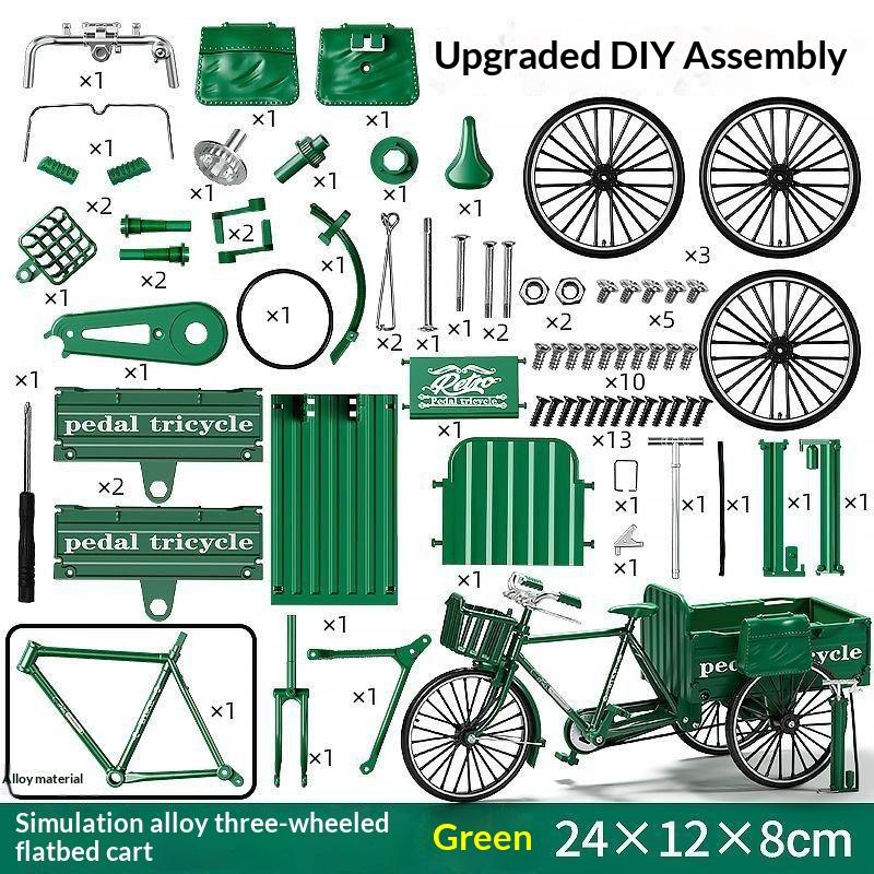 1 Set Vintage Bicycle Model Building Kits Metal Classic Retro Assembly Model Tricycle Kids Toys