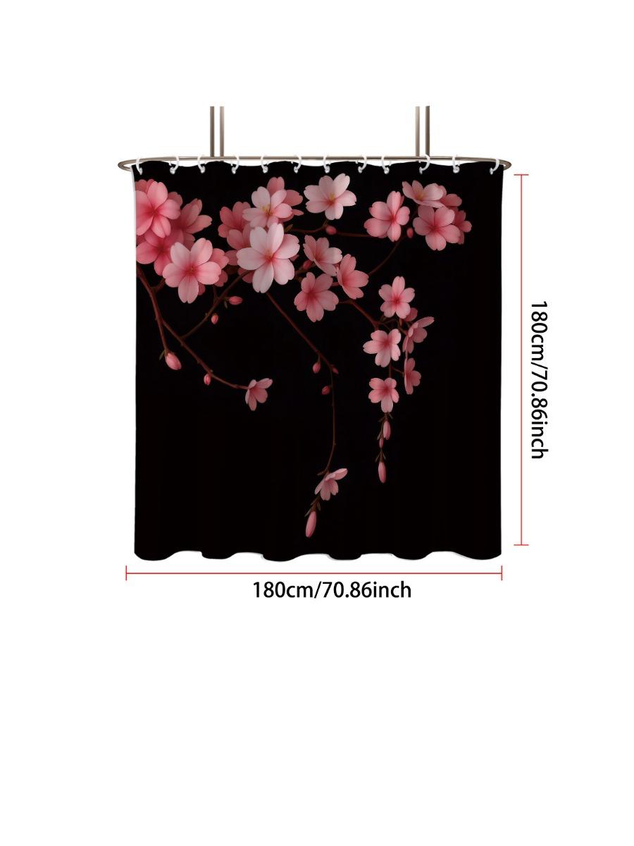 

1 шт. Розовая сакура Черная Водонепроницаемая Занавеска-перегородка для душа 12 крючков Защита конфиденциальности Несколько размеров Легкая установка 90x180cm