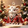 2D Flat Acrylic Hanging Ornament Red Gold Winged Goat Acrylic Pendant Christmas Tree Decoration Lunar New Year Holiday Gift