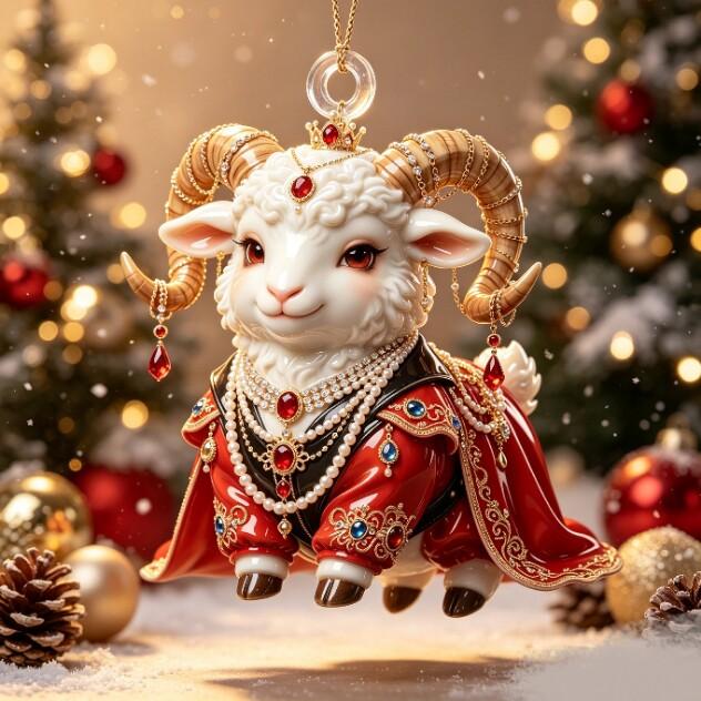 2D Flat Acrylic Hanging Ornament Red Gold Winged Goat Acrylic Pendant Christmas Tree Decoration Lunar New Year Holiday Gift