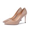 Nude patent leather high heels women's autumn new light mouth pointed head versatile simple thin heel professional single shoes women