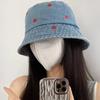 Embroidered Heart Women Bucket Hat Summer Jeans Fisherman Hats Denim Ladies Girl Outdoor Travel Sunshade Basin Cap