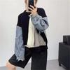 Sweater Denim Patchwork Twist Pullover Top for Girls
