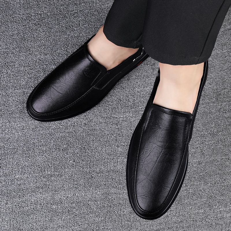 Leather casual leather shoes men's breathable soft-soled soft leather beanie shoes men's lazy shoes one-pedal men's shoes