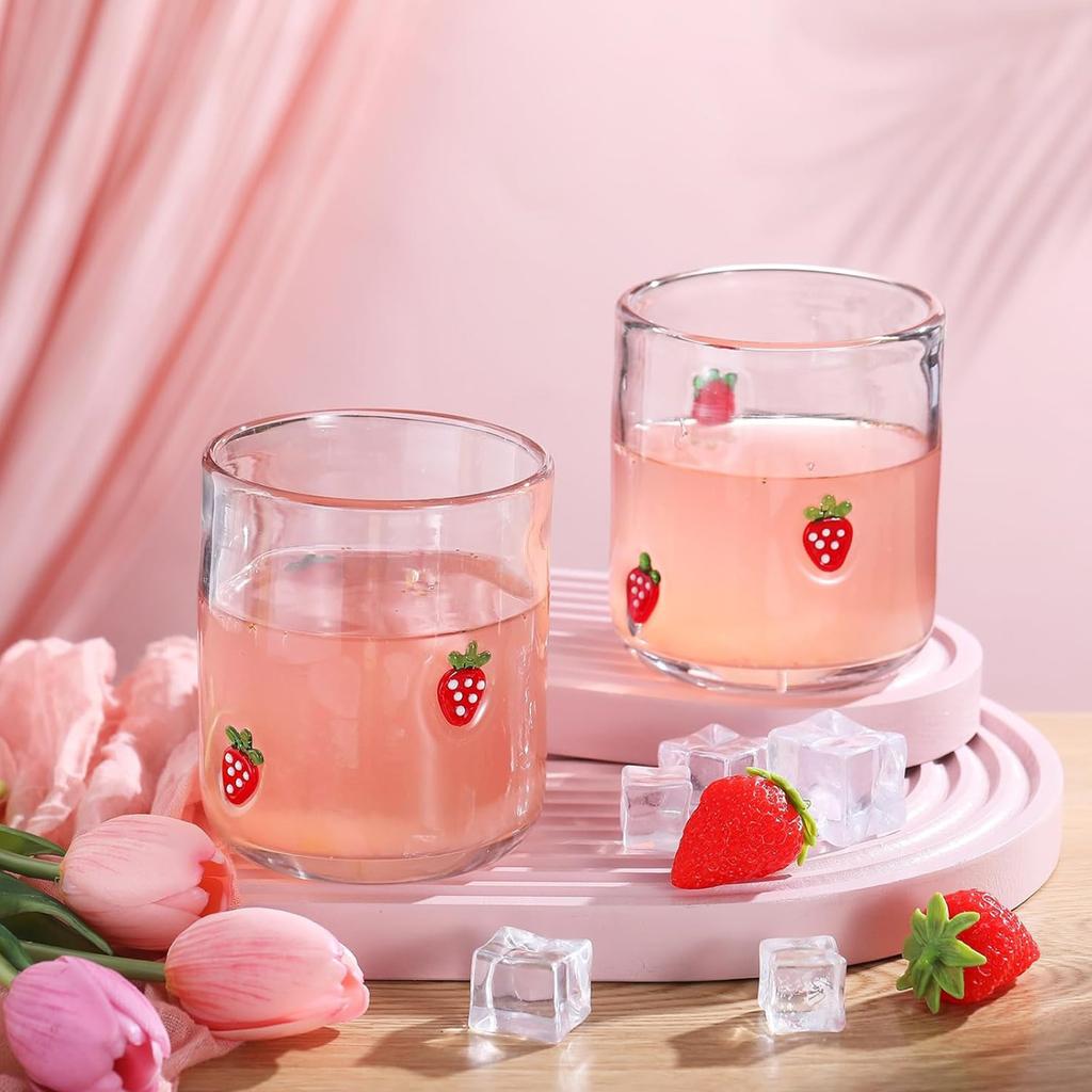 Pair Of Lemon Printed Vintage Juice Glasses Durable Glassware With 14oz Capacity Ideal For Cocktails Water Decor