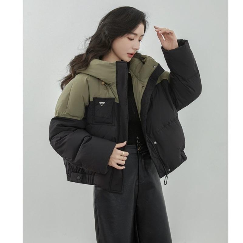 Chaqueta de plumón mujer moda con capucha colores contrastantes holgada engrosada cálida chaqueta corta