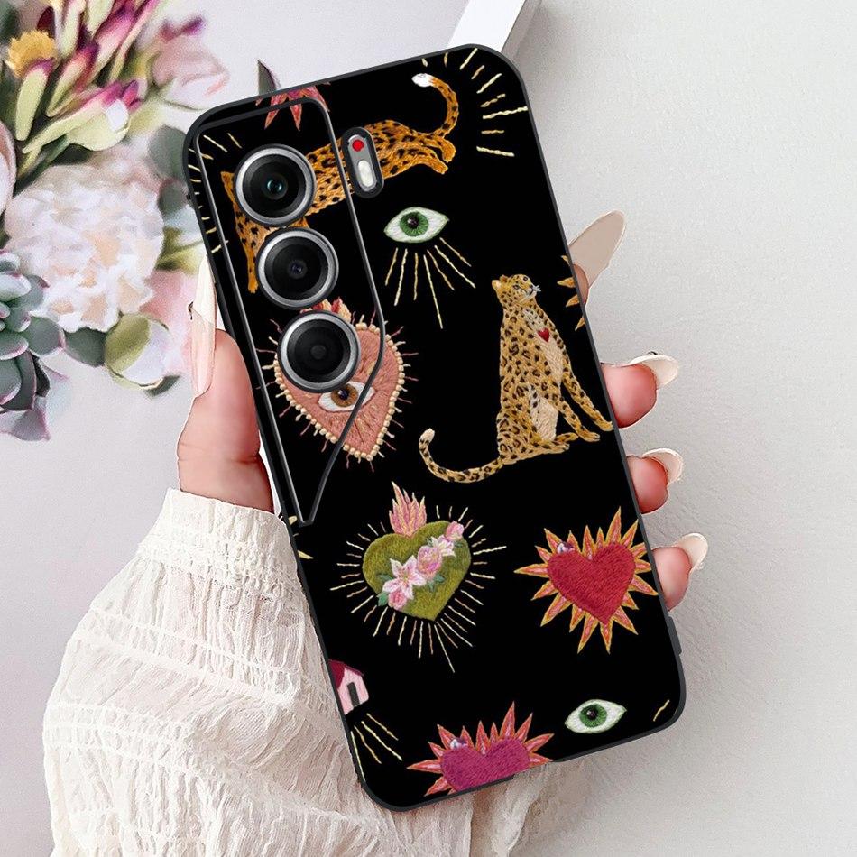 For Tecno Camon 40 Pro 4G Camon40 Elegant Floral Cat Phone Case For Camon 40 40Pro 4G CM6 CM5 Black Silicone Soft Cases Bumpers