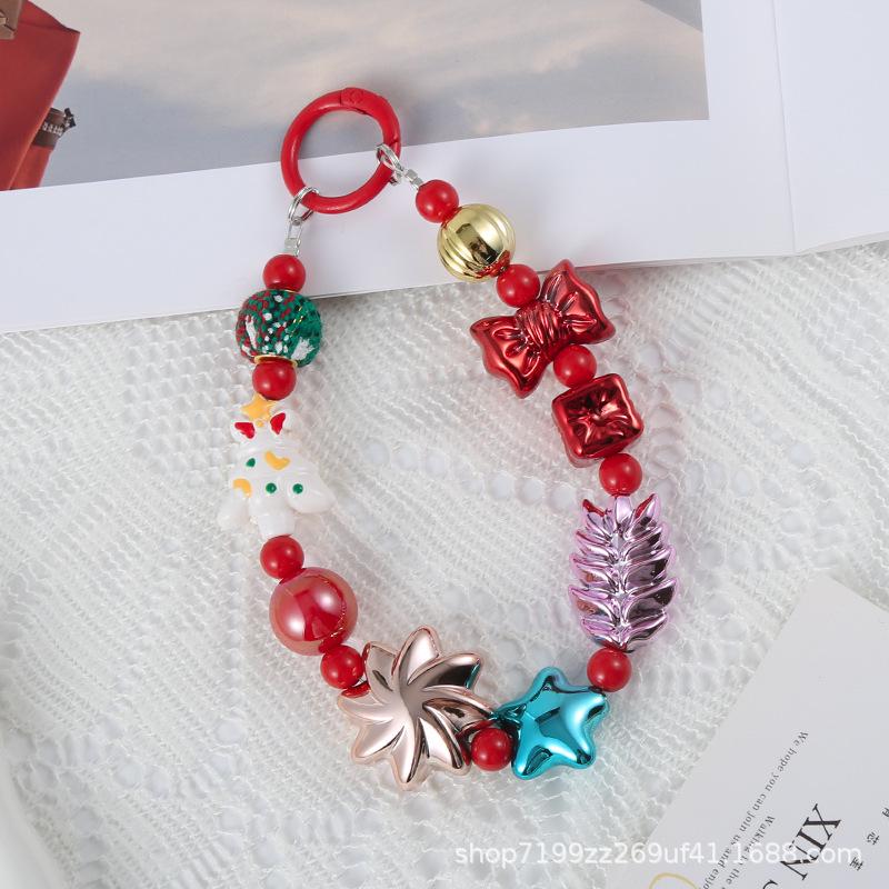 New High-End Christmas Beaded Phone Lanyard with Snowman and Tree Keychain, Festival Hanging Ornament, Bag Pendant