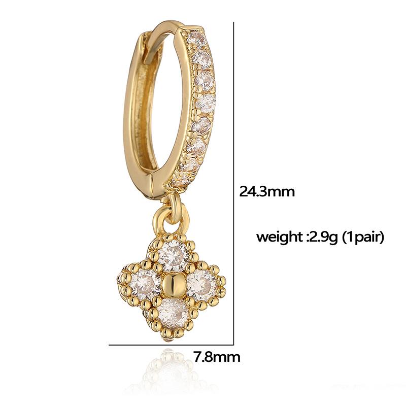 Women Gold Plated Brass Crystal Zirconia Flower Dangle Earrings Hollow Out Design Fashion Jewelry 1 Pair