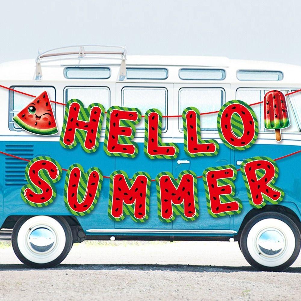 

Paper Hello Summer Banner Festival Watermelon Spiral Hanging Flag Party Favors Style 1
