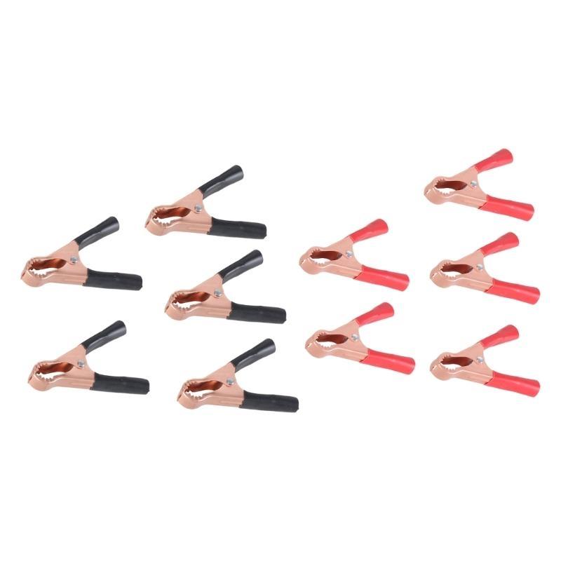 652F Pack Of 10 Brass Plates Crocodiles Clip Set 50A Battery Clamps with Teeth Insulated Handle Upgrades for Car Batteries