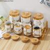 Ceramic Storage Jar 7 Piece Set Airtight Jar with Wooden Lid Storage Tank Food Storage Box Tea Caddy Spice Jars Kitchen Storage