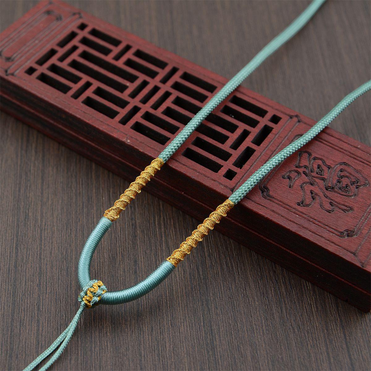 Adjustable Hand-Woven Jade Pendant Necklace with Amber Gold Rope