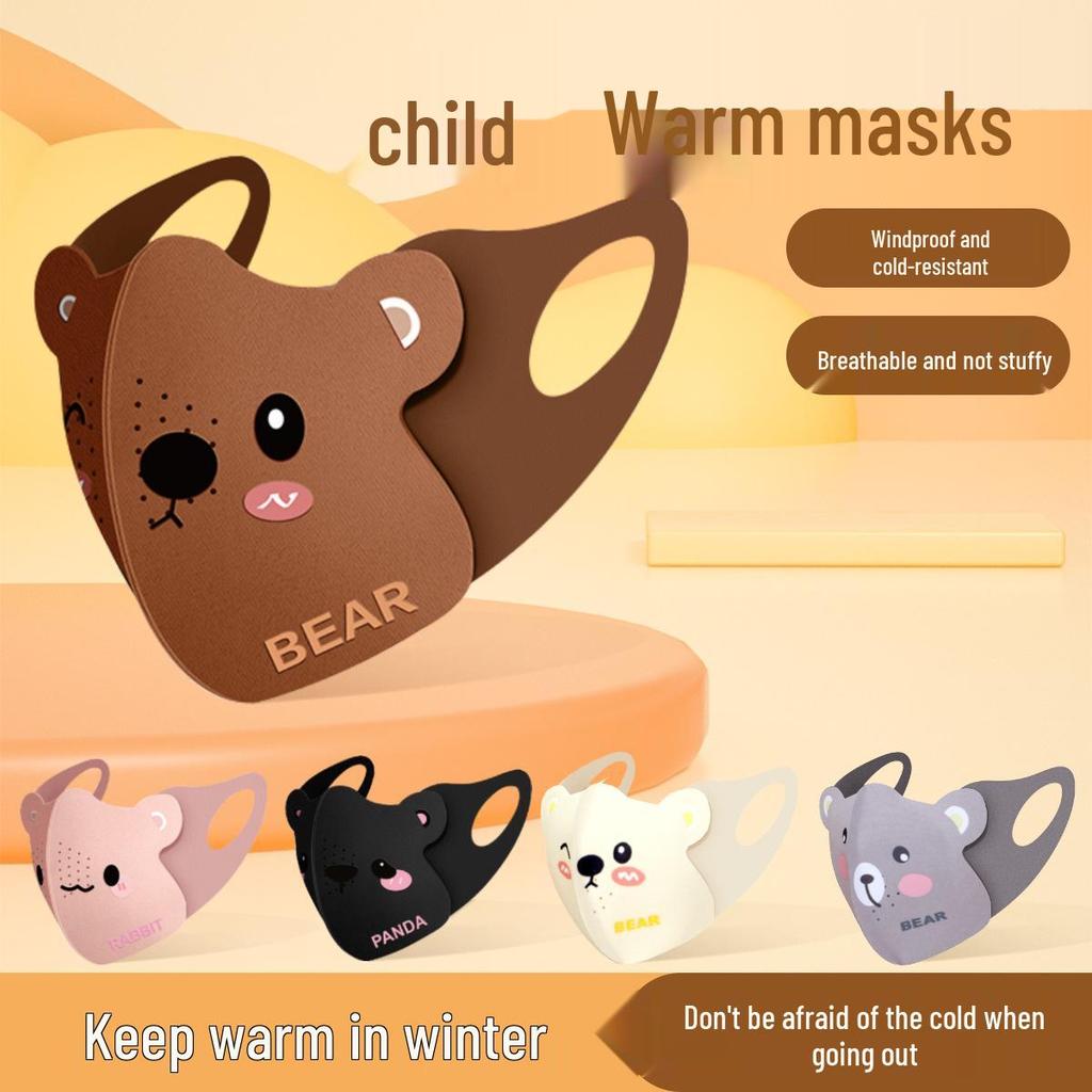 3D Cartoon Bear Children's Warm & Breathable Mask for Autumn/Winter - Windproof & Cold Protection