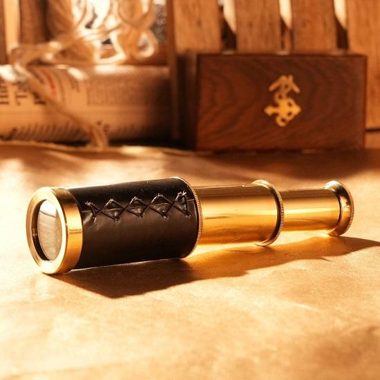 Telescope 15.24 Cm with Black Leather Stitching and Wooden Box