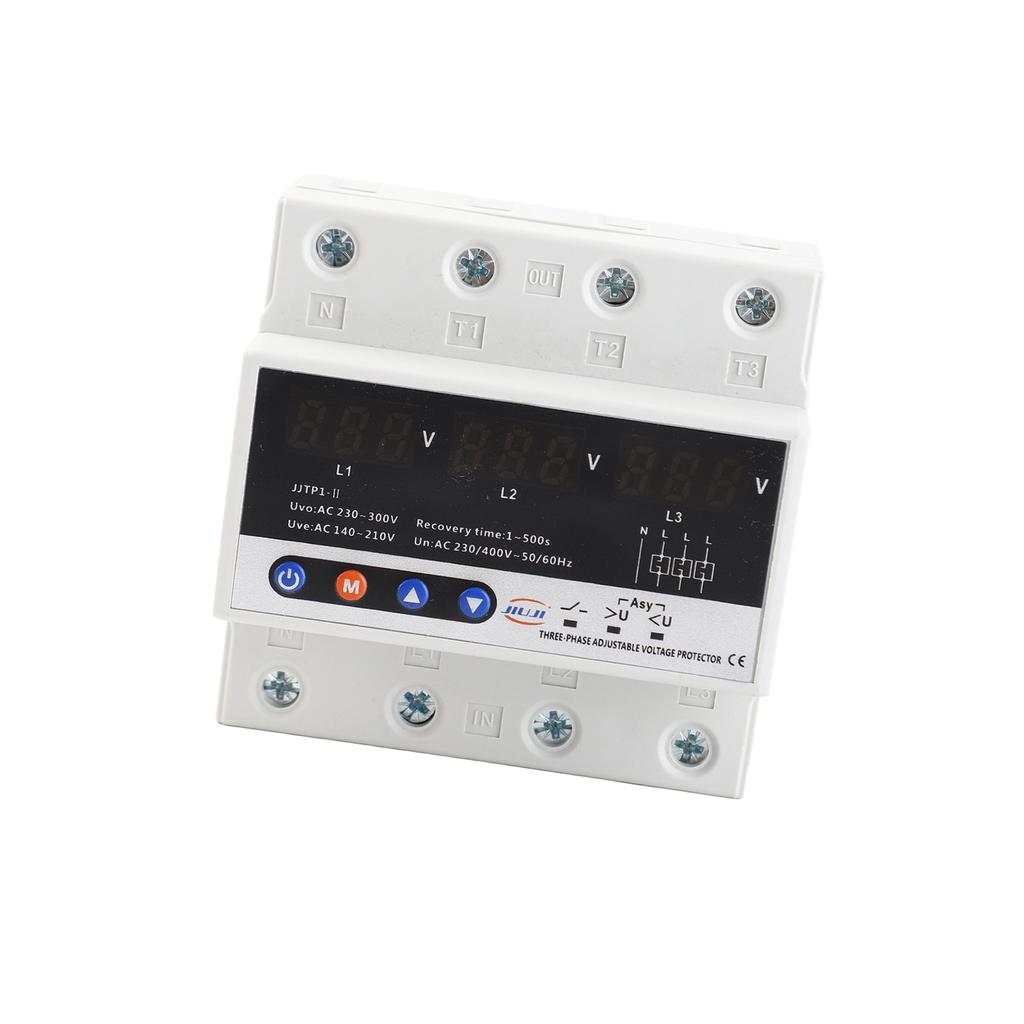 Three Phase Over And Under Voltage Protector Automatic Recovery Din Rail Adjustable Voltage Protective Device 63A 380V