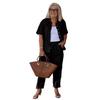 Summer Casual Set Cotton Linen - Stand Collar Blazer Loose Trousers Suit
