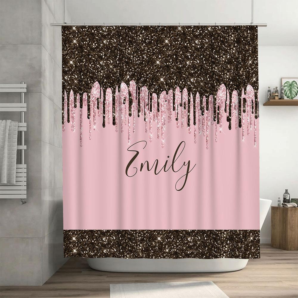 Shower Curtain Custom Name Color Glitter Gold Dripping Design Waterproof Fabric Pink Shampoo Bath Mat Decoration Ho