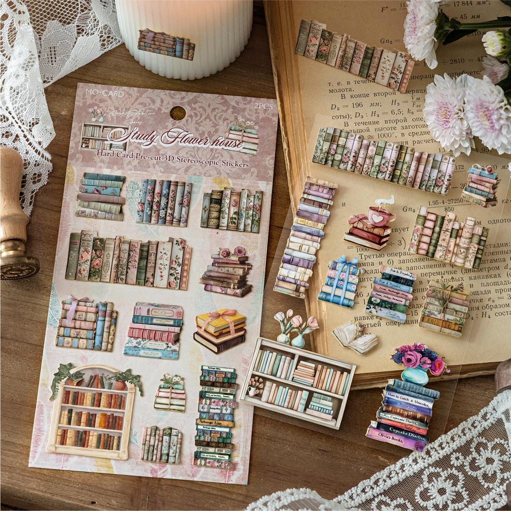 2sheets Book Gallery Series Retro 3D Relief Die Cutting Stickers Creative Decoration DIY Junk Journal Scrapbook Stickers