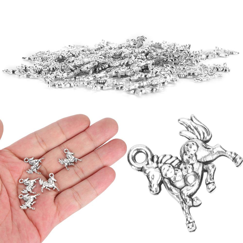 100pcs Silver Alloy Pendant Perforated Horse Keychain Pendant Horse Pendant Earring Making