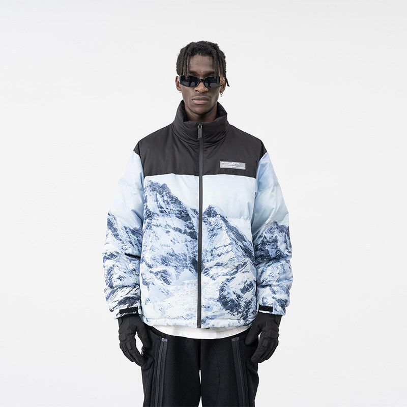 

Print Snow Mountain Patchwork Three-Dimensional Youth Coat Cotton-Padded Jacket Flower color S