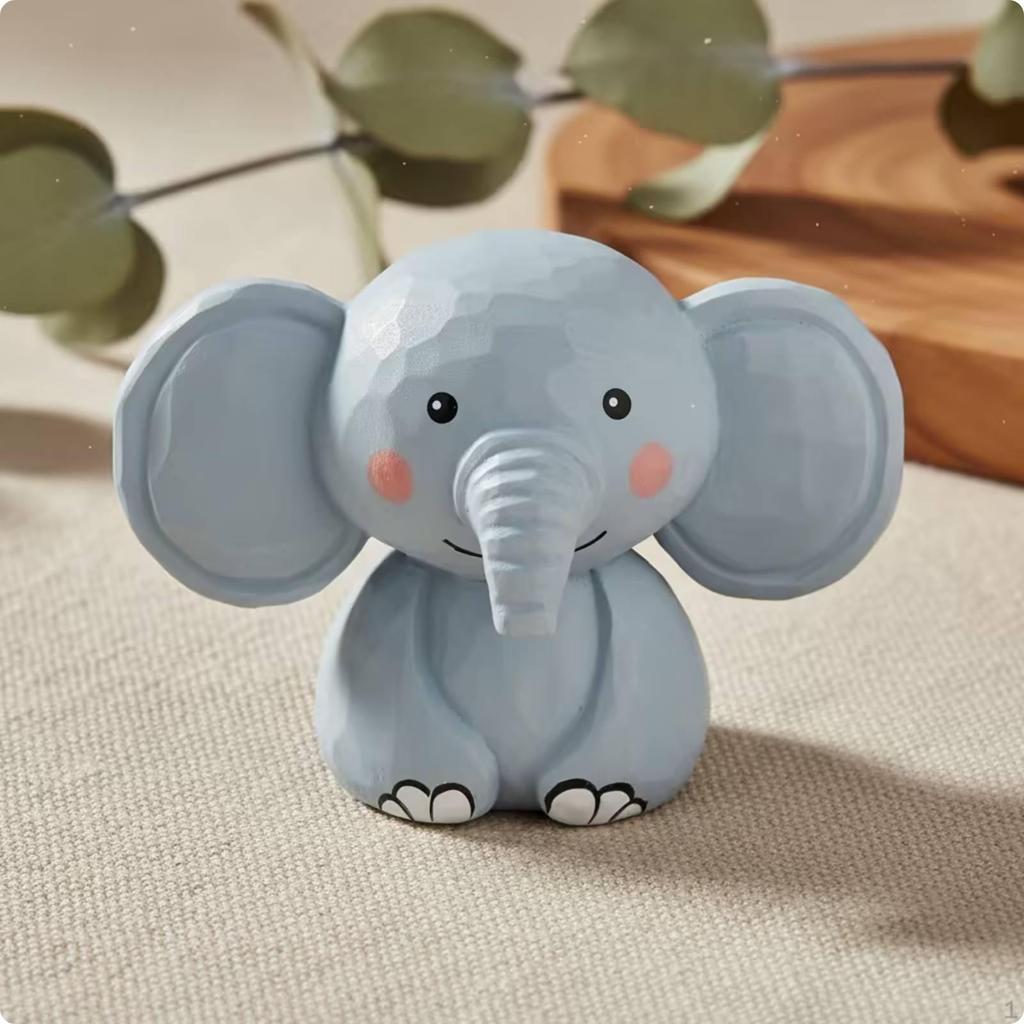 Cartoon Elephant Ornament Cute HandCarved Figurine Handmade