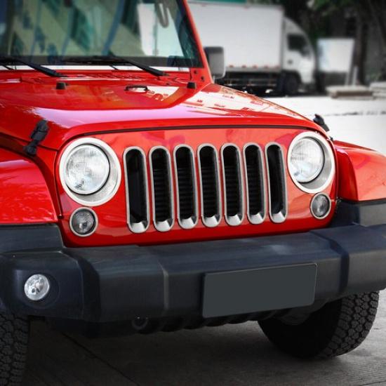 2x Chrome Front HeadLight Lamp Decor Cover Ring Trim for 2007-17 Wrangler JK JKU