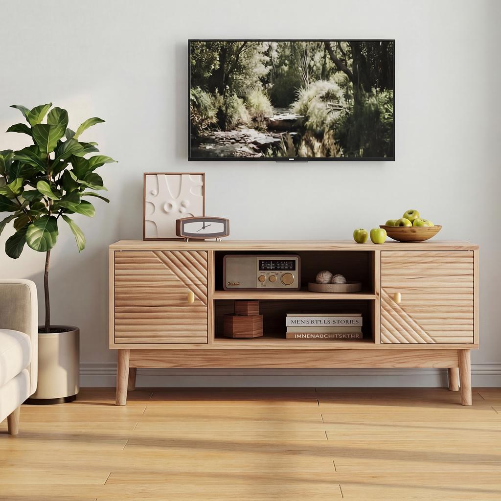 110 cm TV Stand, Mid-Century Modern Style, Suitable for 32/45-Inch TVs, Entertainment Center, Media Console for Living Room and Bedroom, Oak Color