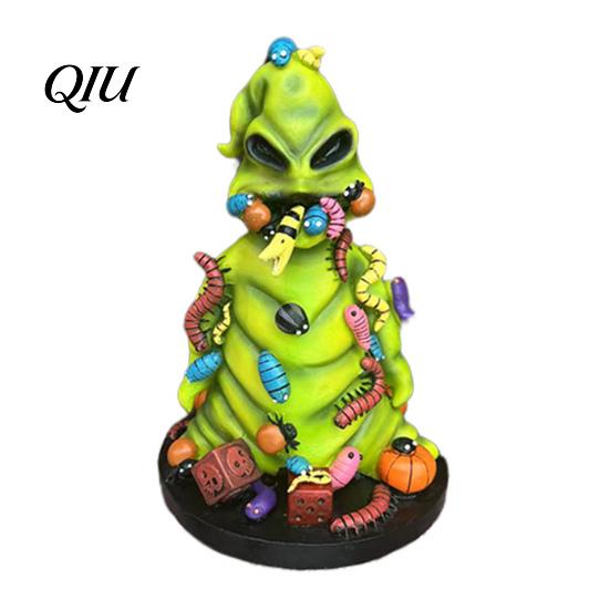 Hand Painted Creature Ornaments Rotting Halloween Figurines, Green Horror Statue with Colorful Worms, Resin Yard Weird Holiday Souvenirs Decor