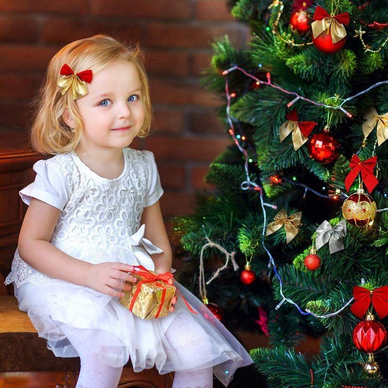 12pcs Christmas Flocking Bow Pendant Holiday Wedding Party Bow Decoration Exquisite Christmas Tree Bow Christmas Decorations