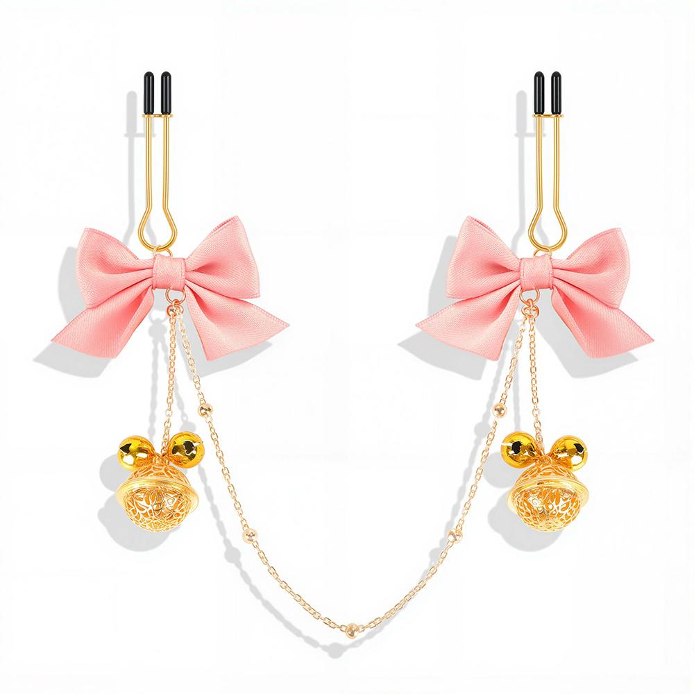 Classical Golden Bell Nipple Clamps BDSM Metal Chain & Bow Nipple Restraints Adult Flirting Toys SM Games Toys For Couples
