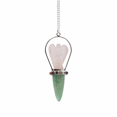 The Heart Oracle - Two Piece Angel Pendulum - Chakra Band - Rose Quartz & Green Aventurine