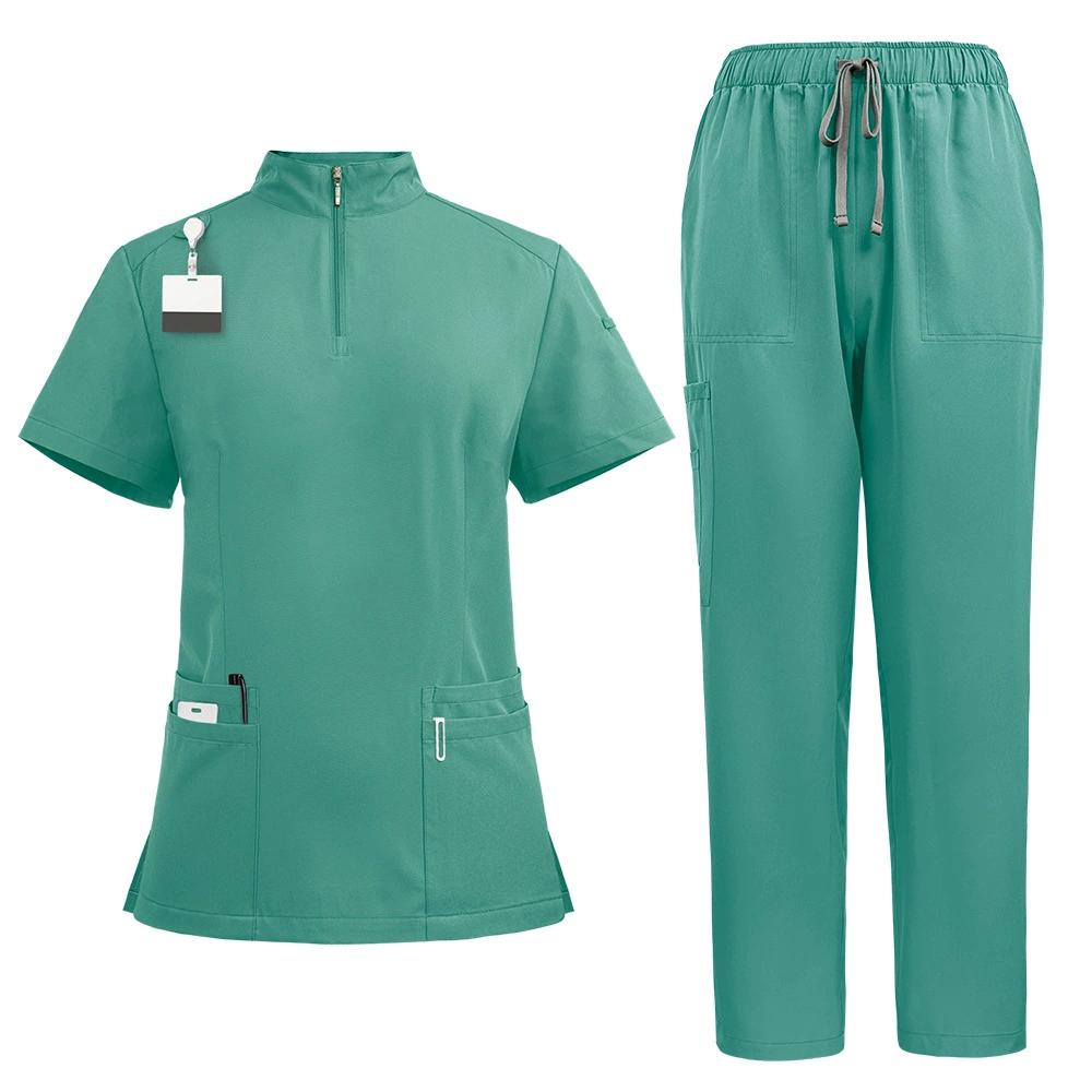 Set da lavoro alla moda con zip e colletto alto per donna e uomo, camici medici per infermieri, pantaloni taglie forti, tuta da lavoro per dentista e infermiere, bellissimi indumenti da lavoro