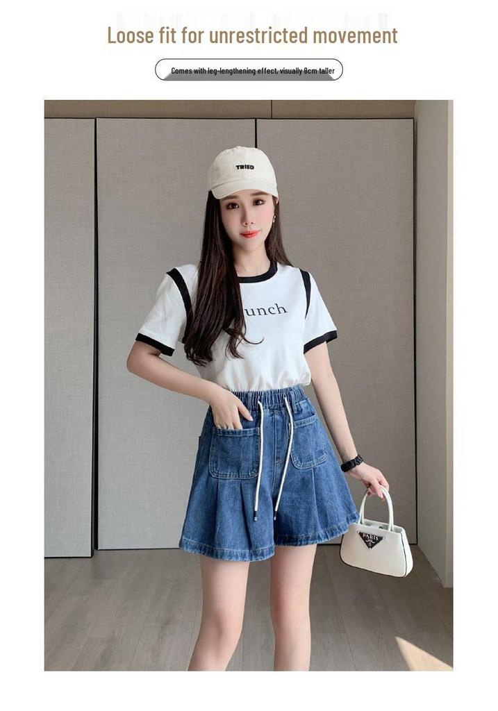 High Waist Ruffle Denim Skort - Plus Size Women's Summer Shorts (80-200 Jin)