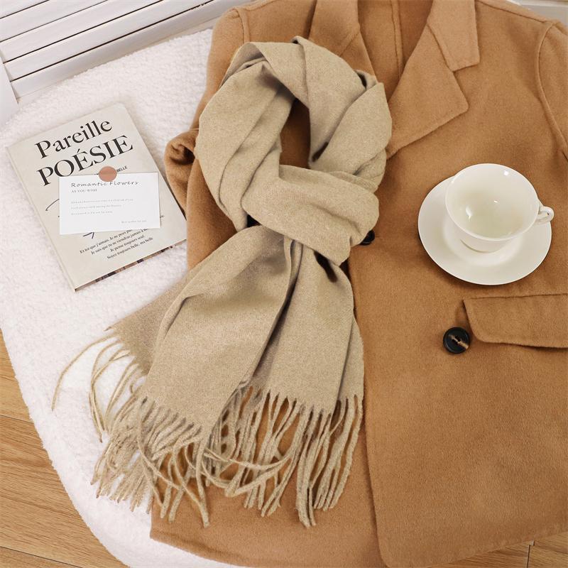30*180cm Korea Styles Solid Color Cashmere Winter Warm Women Scarf Thicken Shawl Tassels Pashmina Hijab Wrap Windproof Foulard