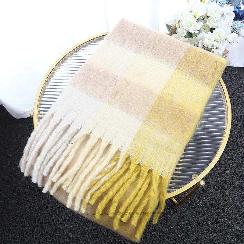 Men's and Women's Autumn and Winter Scarf Fashionable Warm Rainbow Plaid Shawl Tassel Thickened Mohair Scarf
