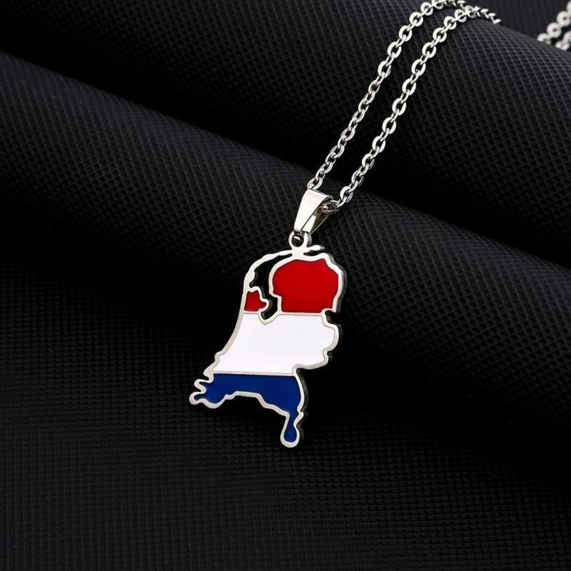 Vintage Netherlands Map Necklace Simple Flag Symbol Necklace Jewelry Stainless Steel Country Outline Pendant Necklace